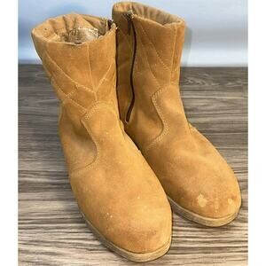 EXPLORERS Womens 11 Brown Tan Leather Suede Ankle Boots Zip Sherpa Lined